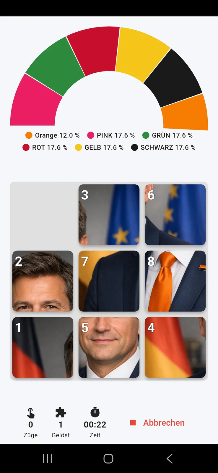 App-Screenshot: Spielscreen mit 3x3-Puzzle