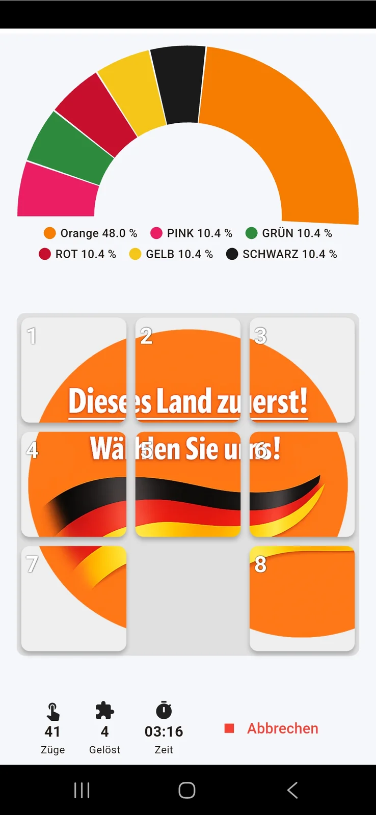 Spielscreen mit deutlichem Vorsprung