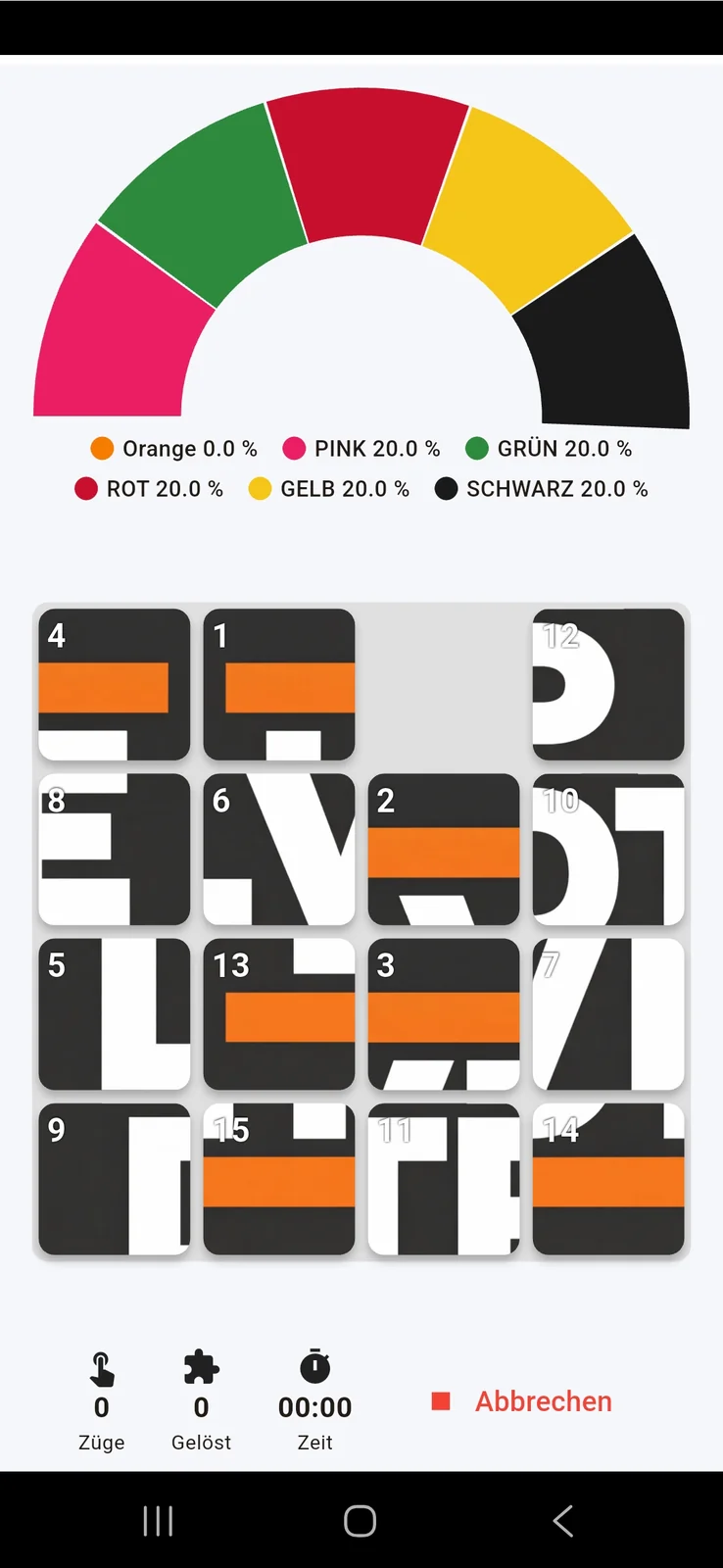 Spielscreen 4x4 Raster